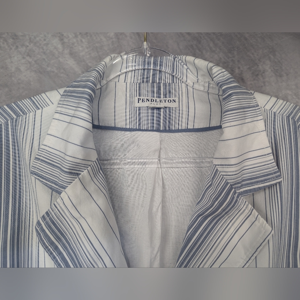 Pendleton Plus Cotton Gray/White Striped Blazer N… - image 3
